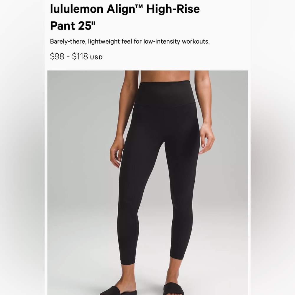 Lululemon Align HR Pants 25in length, bag included